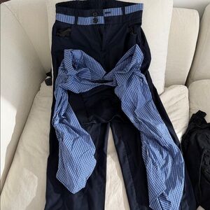 Navy Blue Casual Pants with Blue Stripe Accent